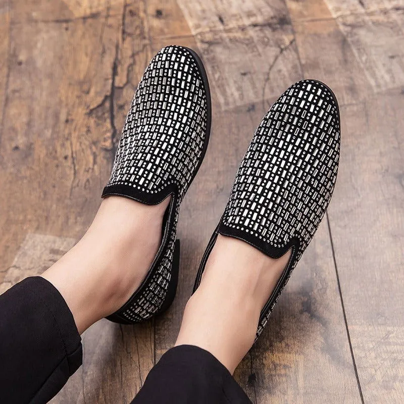Jack Marc New Velvet Crystal Luxury Moccasins