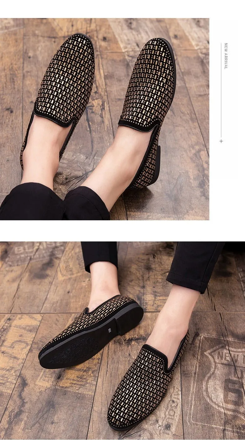 Jack Marc New Velvet Crystal Luxury Moccasins