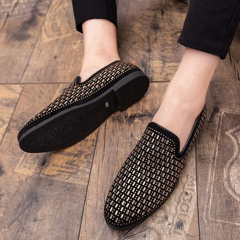 Jack Marc New Velvet Crystal Luxury Moccasins