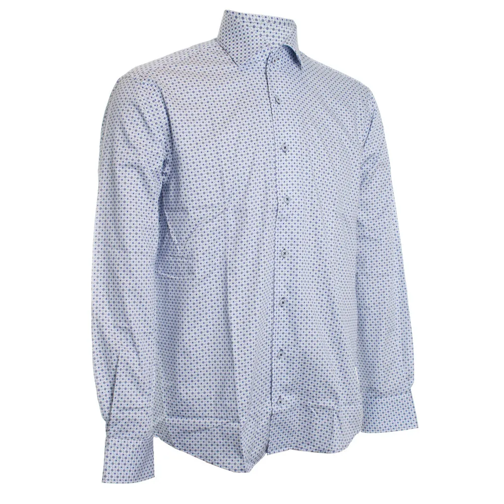 Linked Blue Medallion Roll Collar Shirt