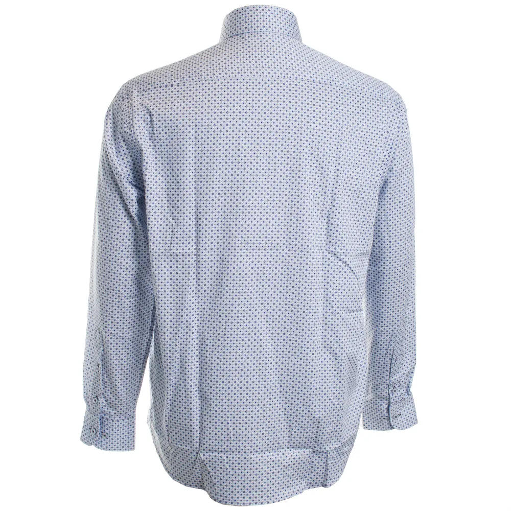 Linked Blue Medallion Roll Collar Shirt