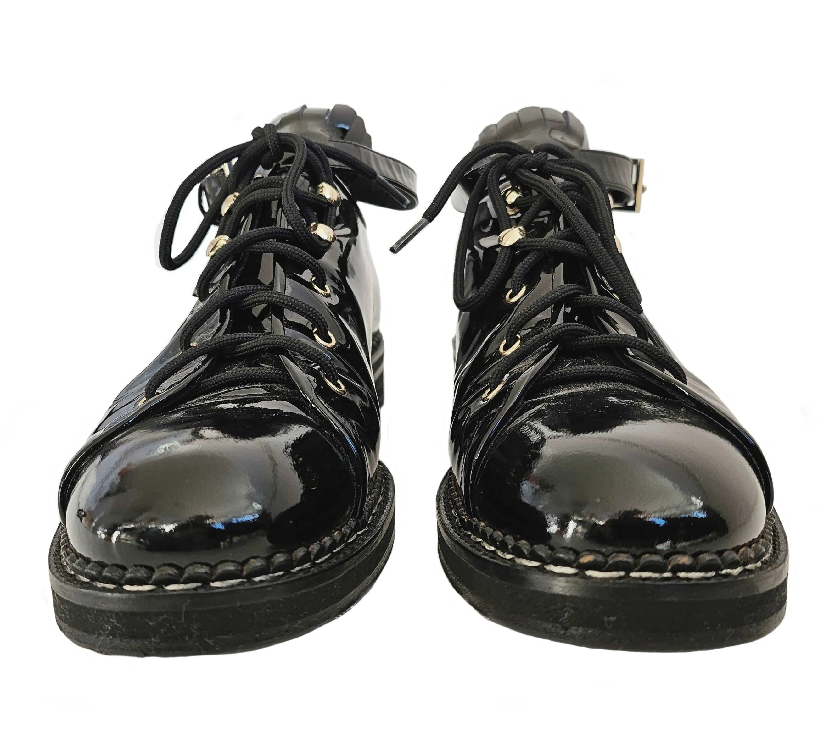 MAX MARA BLACK PATENT LEATHER ANKLE STRAP OXFORDS SHOES (39)