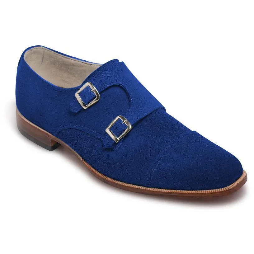 Men Blue Double Monk Suede Leather Shoes