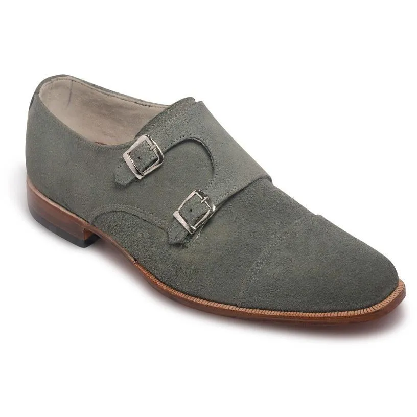 Men Gray Grey Double Monk Suede Leather Shoes