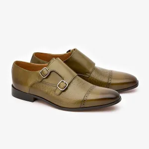 Olive Croco Monk Straps