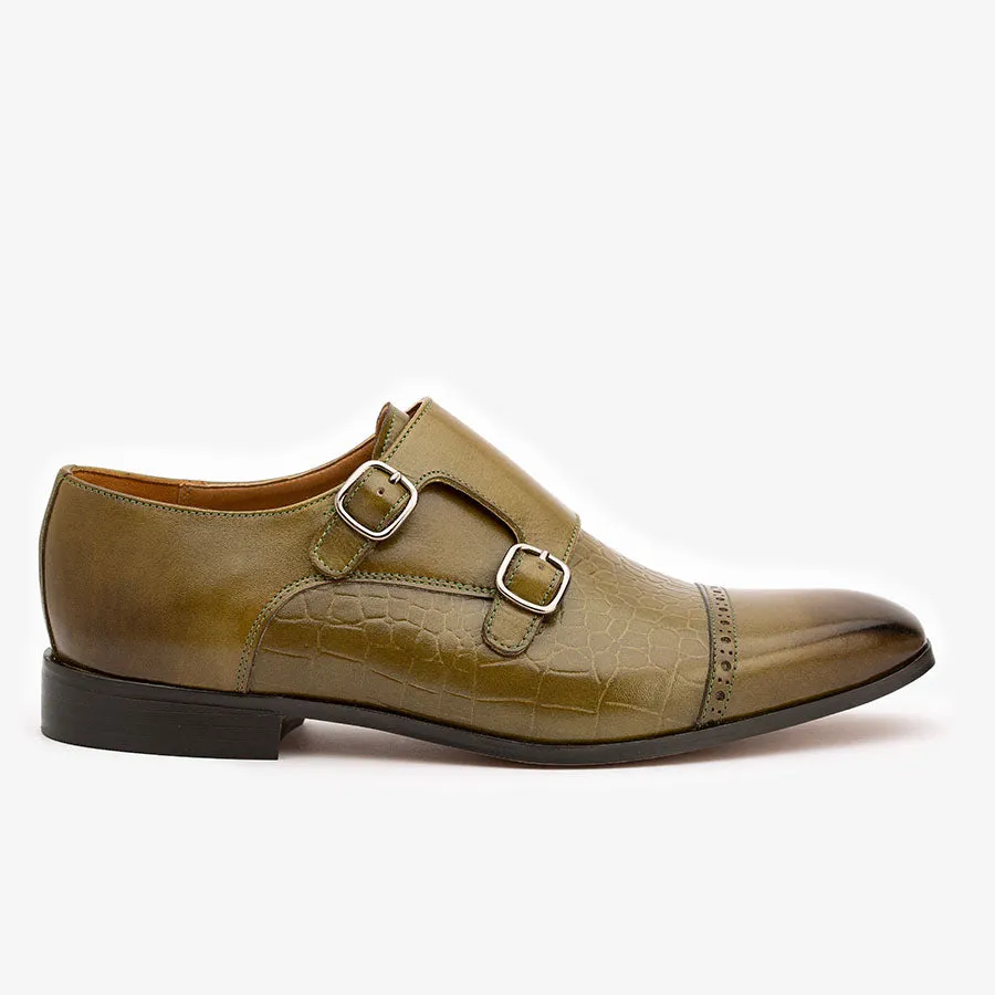 Olive Croco Monk Straps