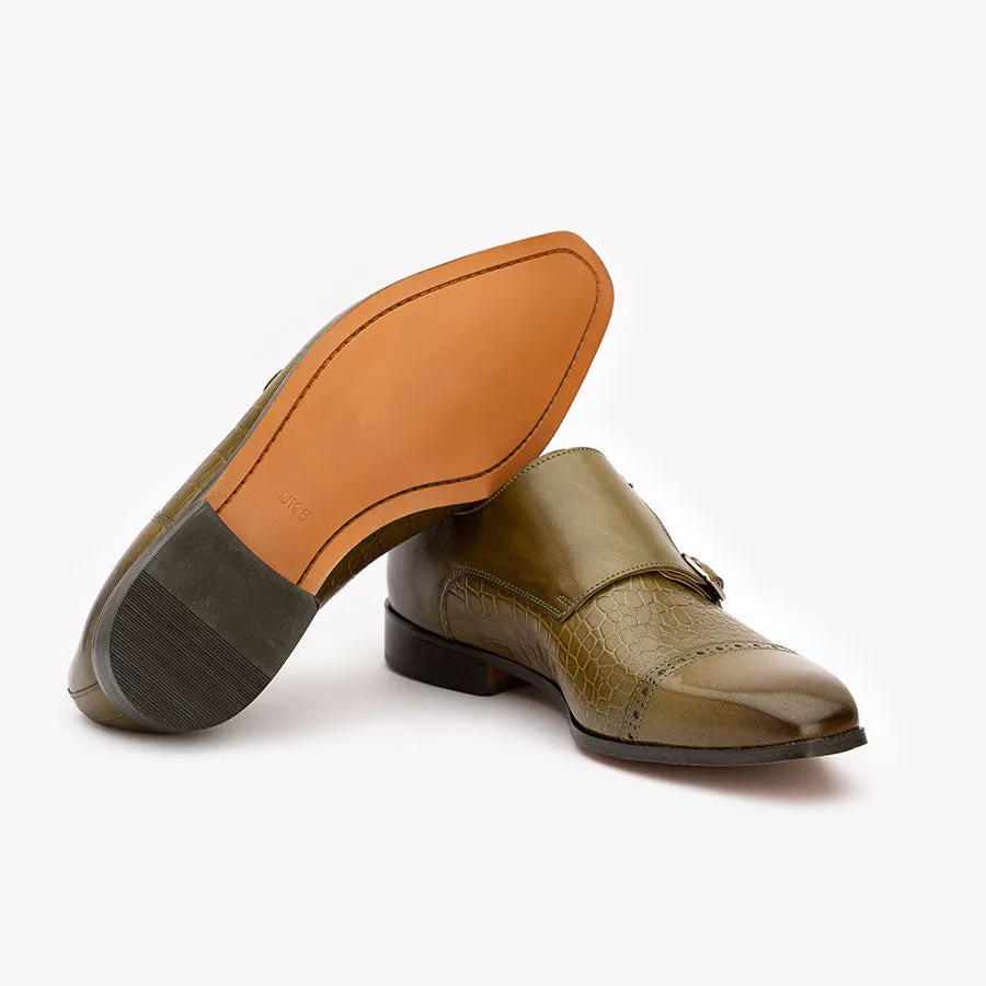 Olive Croco Monk Straps