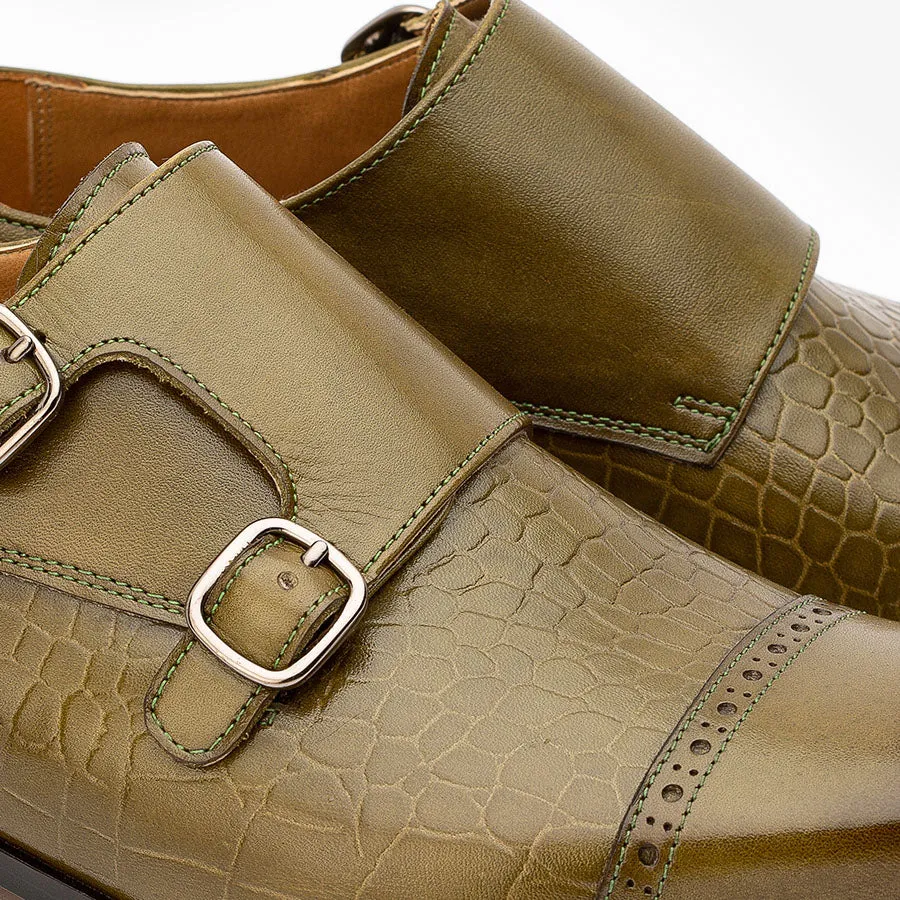 Olive Croco Monk Straps