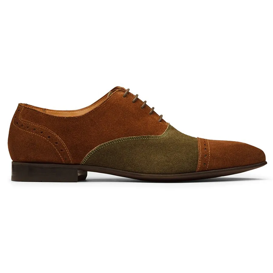 Olive   Tan Suede Dual Tone Captoe Oxfords