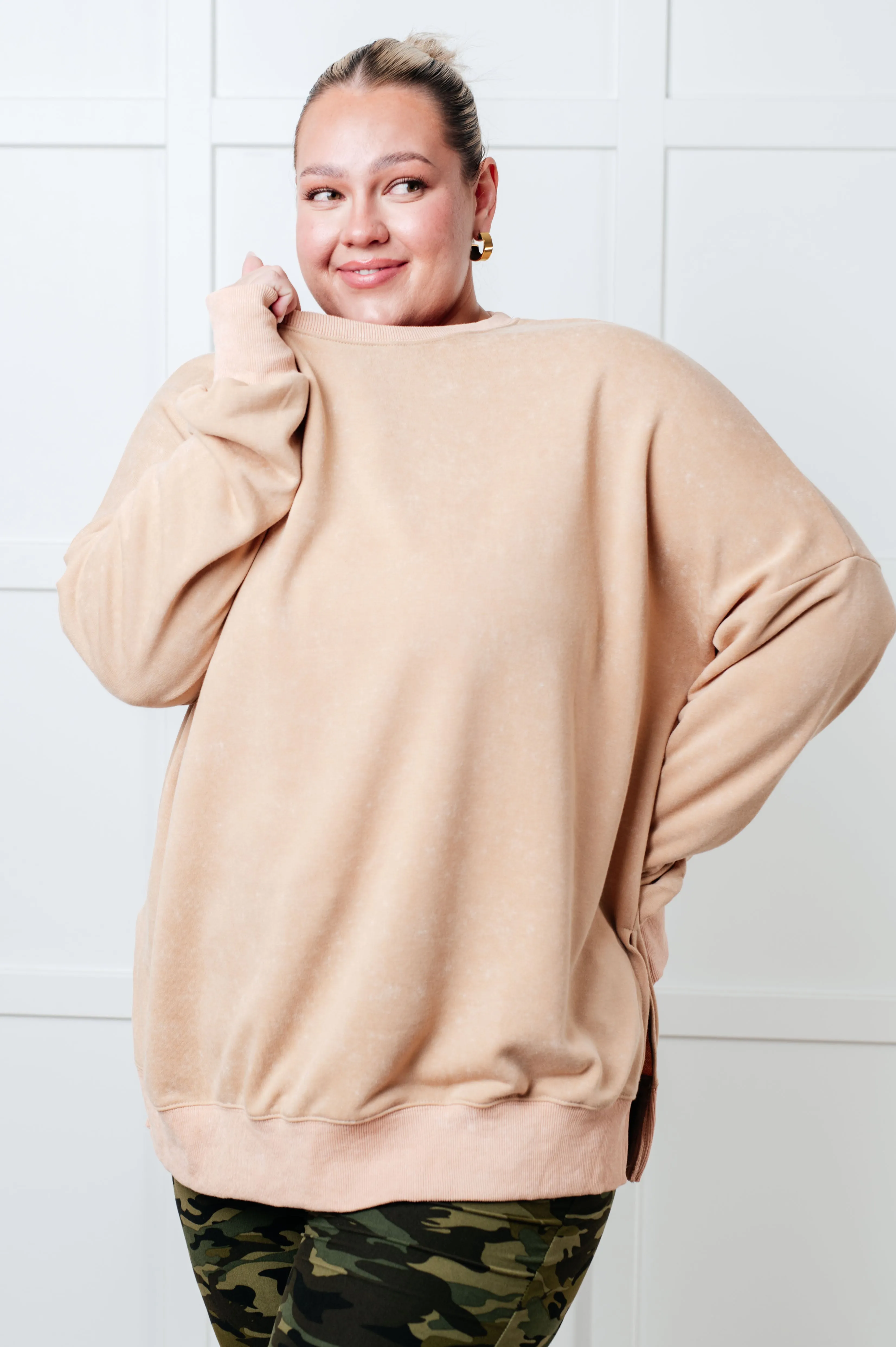 One Eleven North-No Plain Jane Oversized Sweatshirt in Khaki