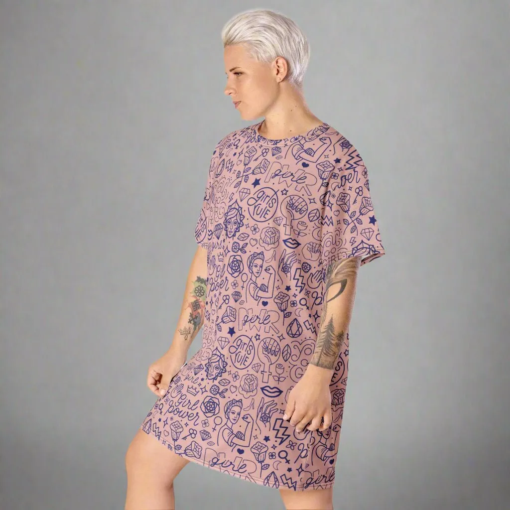 Pink Girl Power Oversized T-Shirt Dress 2XS-6XL