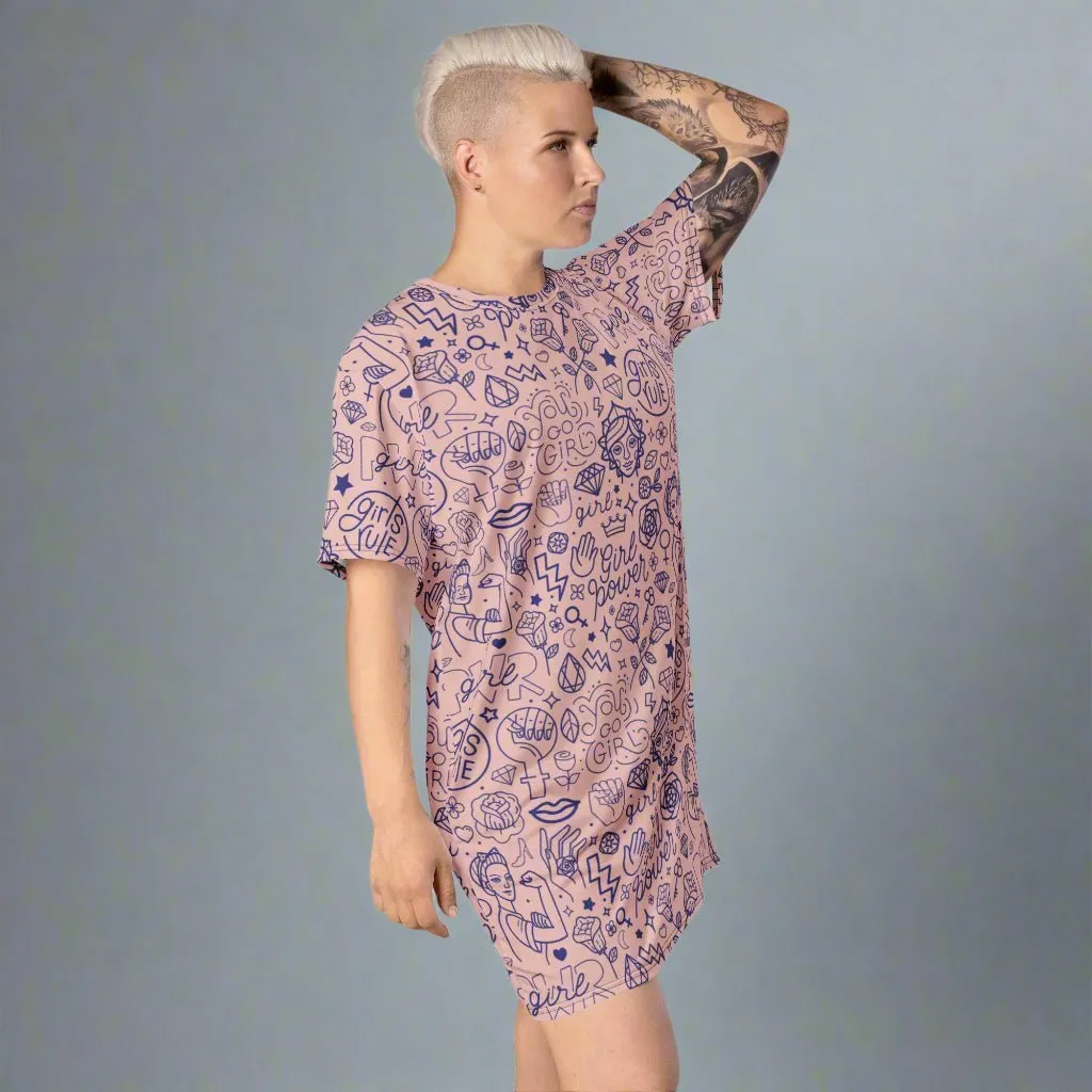 Pink Girl Power Oversized T-Shirt Dress 2XS-6XL