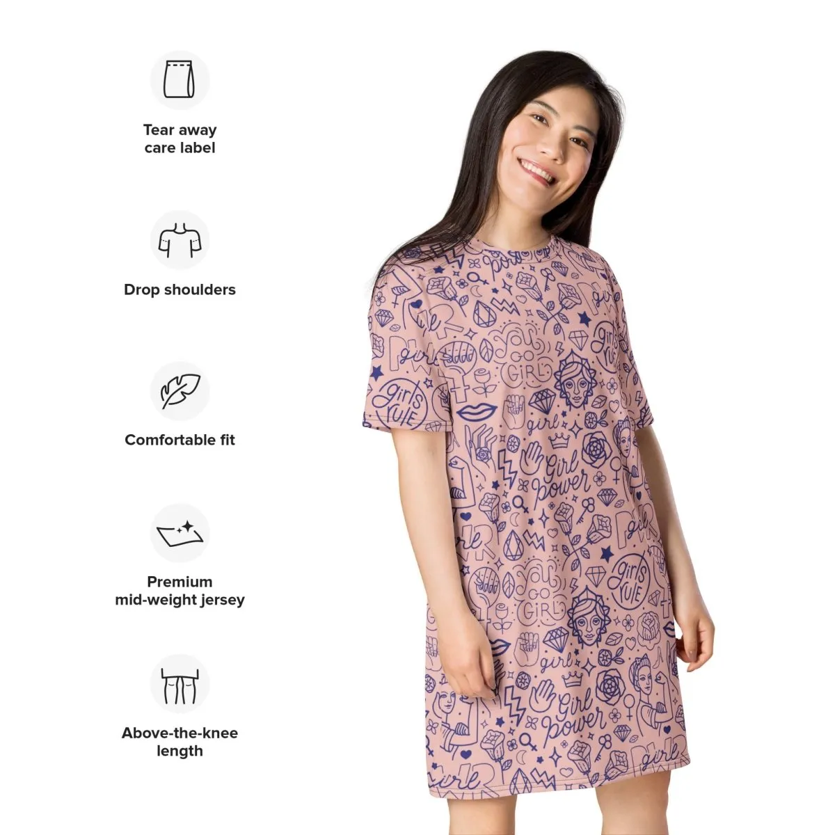 Pink Girl Power Oversized T-Shirt Dress 2XS-6XL