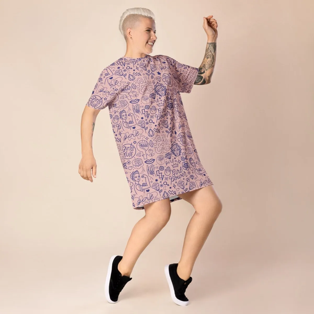 Pink Girl Power Oversized T-Shirt Dress 2XS-6XL