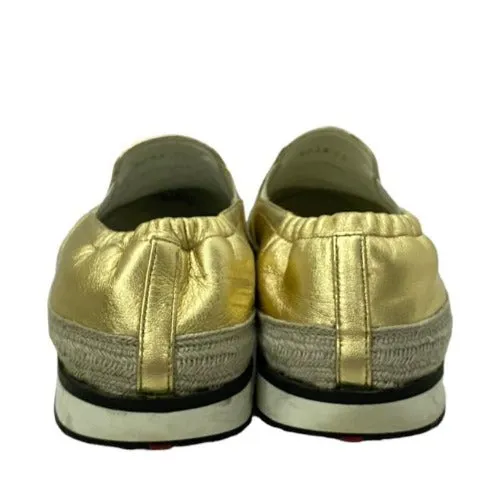 PRADA Metallic Gold Leather Espadrille Flats, Size 36