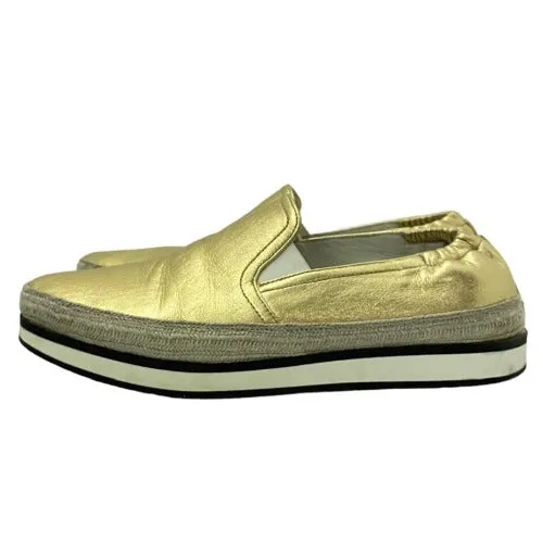 PRADA Metallic Gold Leather Espadrille Flats, Size 36