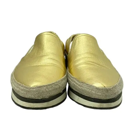 PRADA Metallic Gold Leather Espadrille Flats, Size 36