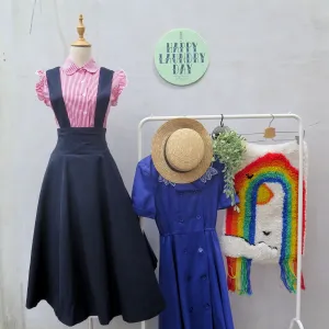 Preppy Heppy | Vintage 1960s 1970s Deep navy blue Pinafore skirt Dress with Removable straps
