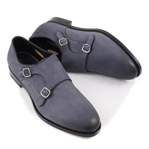 Santoni Double-Buckle Monk Strap in Nubuck Suede