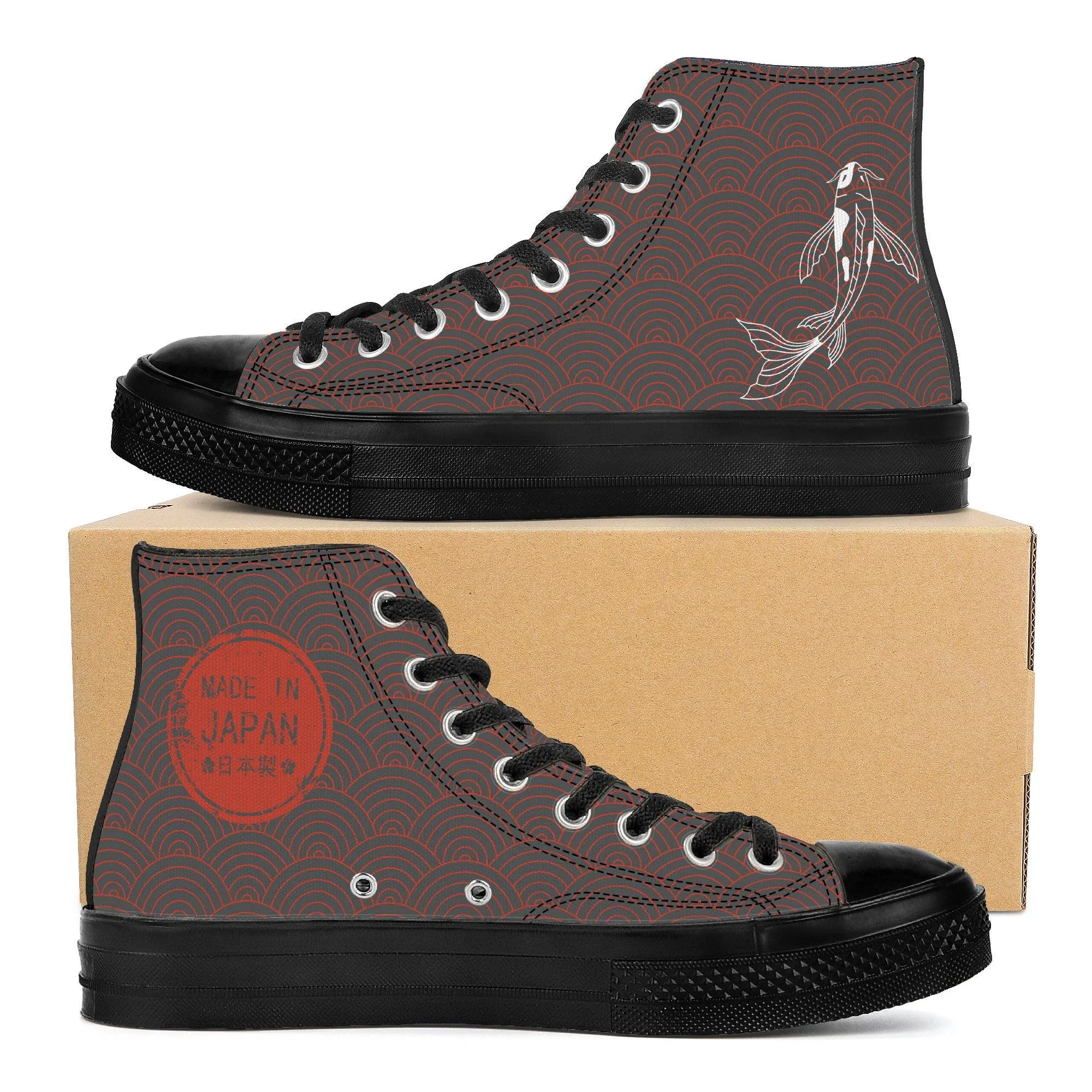 Shōwa Sanshoku White Koi High Tops Grey