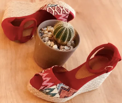 Silvia Cobos PEEP TOE Embroidered Espadrille Wedges in Red