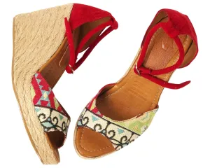 Silvia Cobos PEEP TOE Embroidered Espadrille Wedges in Red