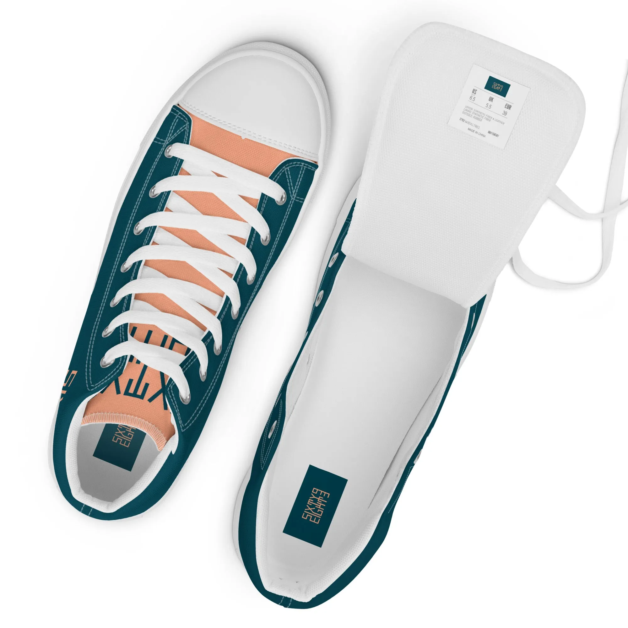 Sixty Eight 93 Logo Dark Teal Peach Men's High Top Shoes