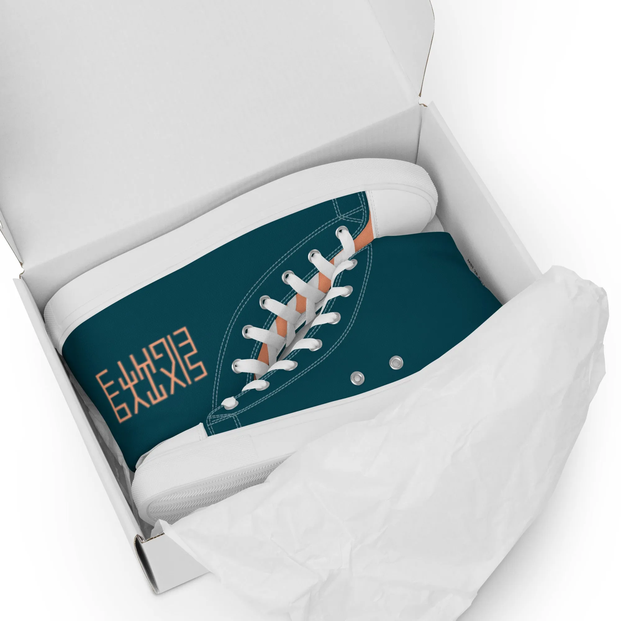 Sixty Eight 93 Logo Dark Teal Peach Men's High Top Shoes