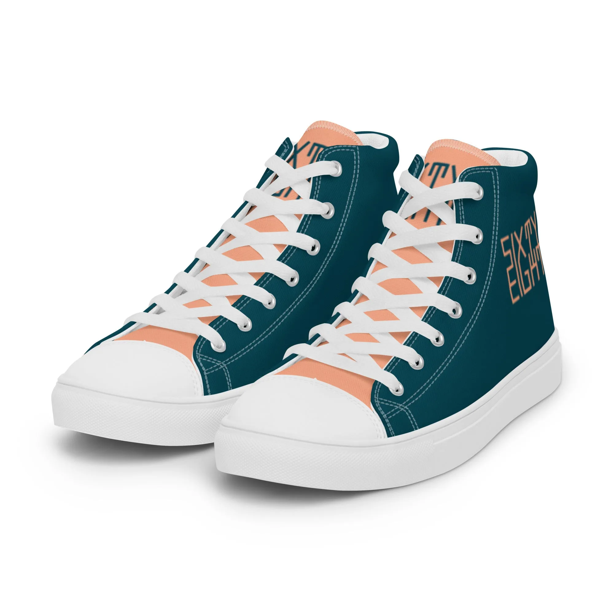 Sixty Eight 93 Logo Dark Teal Peach Men's High Top Shoes