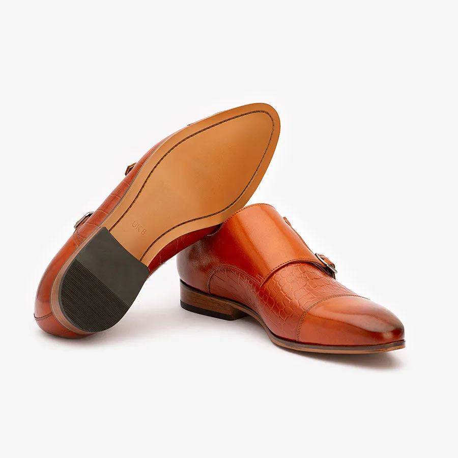 Tan Croco Monk Straps